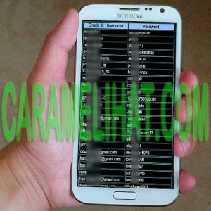 Hp Android menampilkan hasil password dari aplikasi hack facebook